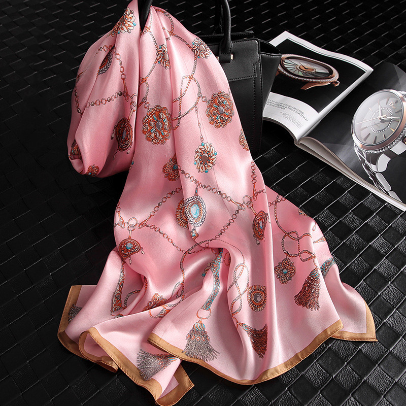 Silk Printed Scarf Medium Length Satin Sunshade Shawl