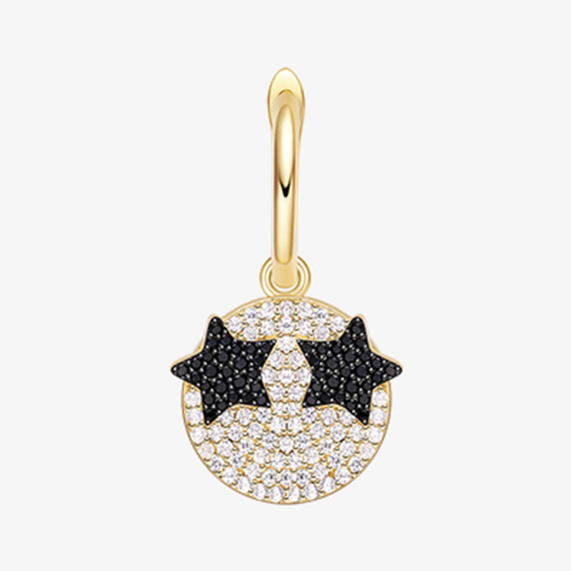 أقراط حقيبة الإيموجي غير متماثلة بتصميم وجه مبتسم ونجمة وخاتم دائري