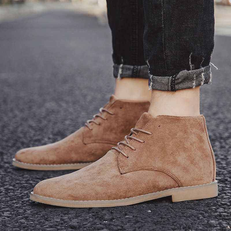 British Leather Boots Casual Boots High Top Martin Boots Suede Pointed