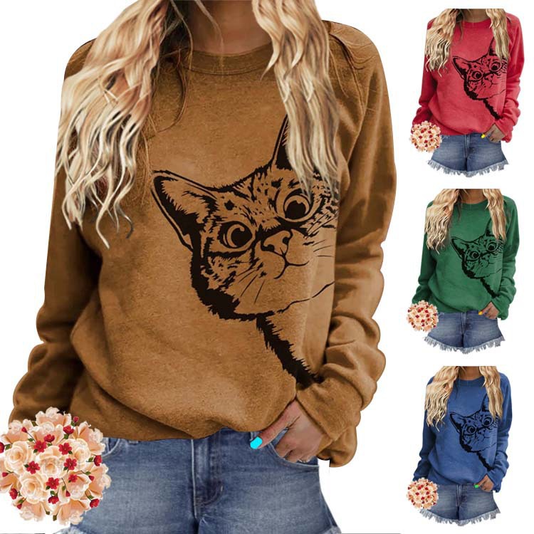 Women's Round Neck Printed Long-sleeved Sweater