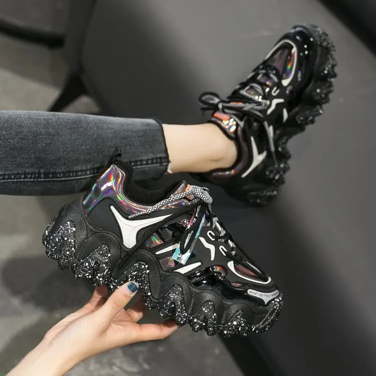 Patent Leather Old Shoes Women Tide Lace Casual