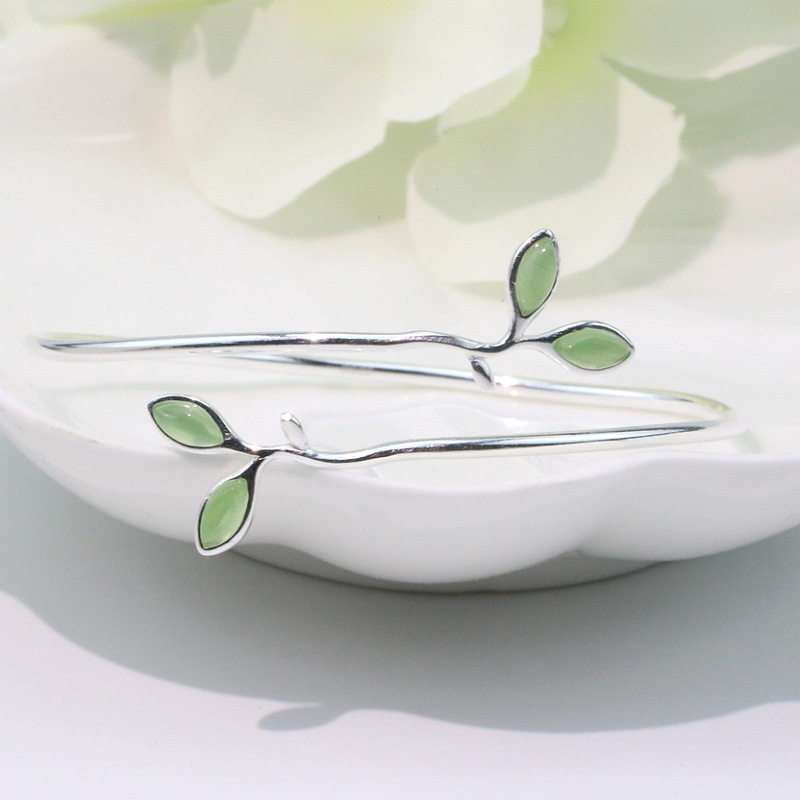 Simple And Handmade Tree Leaf Green Opal Bracelet