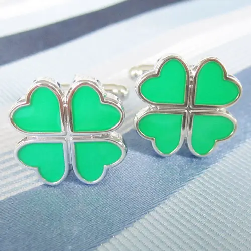 Lucky Clover Enamel Cufflinks Men's French Shirt