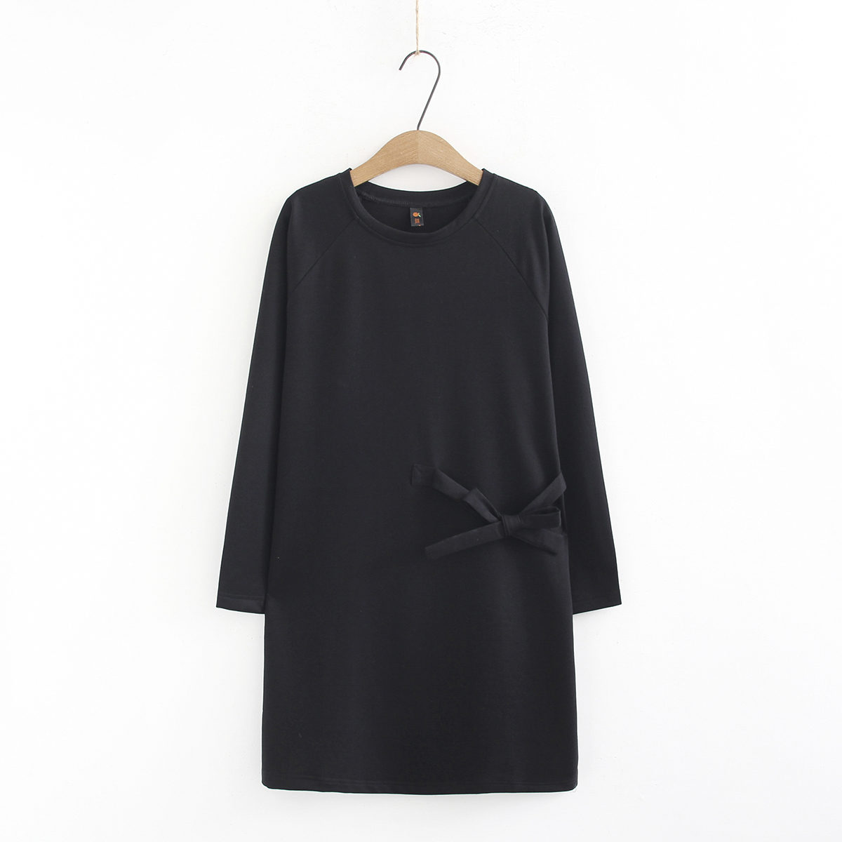 Large Size Fat MM Round Neck Pullover Thin Solid Color Waist Knit Dress