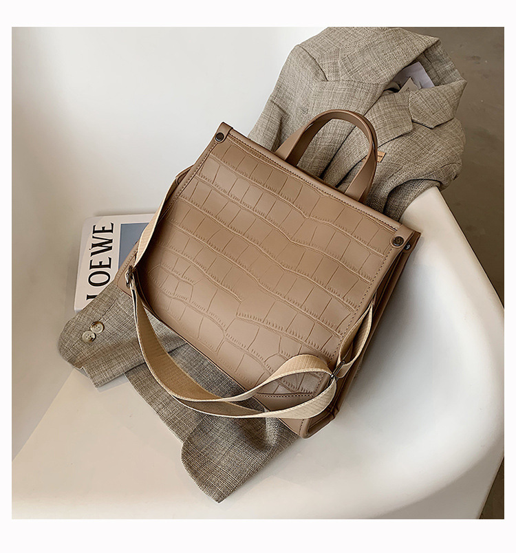 Female Bag Broad Shoulder With Stone Grain Handbag Lady's Messenger Bag