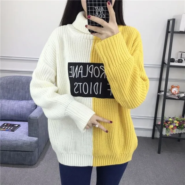 High Neck Thick Sweater Girl Student Korean Style Autumn and Winter Short Yellow - Shop at LoveMi