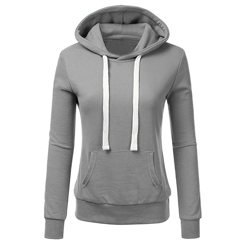 Women's Solid Color Long-Sleeved Loose Hooded Sweater Top