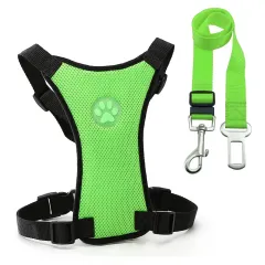 Dog supplies Breathable mesh chest straps Pet car safety chest back - Green Set - View 1