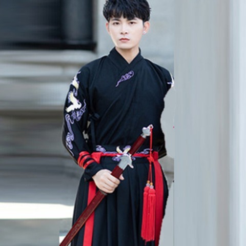 Spring and Autumn Han Clothes, Crane Embroidered Cross-neck Skirt, Ancient Style Knight