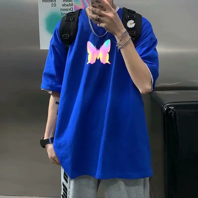 Printed Loose Reflective Short Sleeve T-Shirt