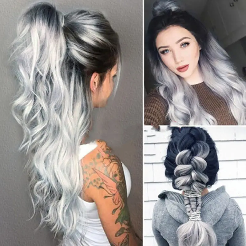 European And American Wig Granny Grey Gradient