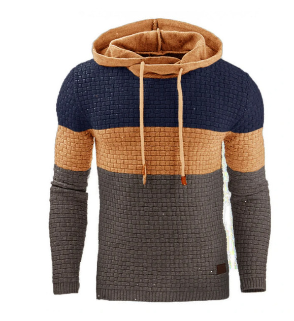 European and American Men's Jacquard Sweater Long-sleeved Hoodie Warm Color Hooded Sweatshirt Jacket