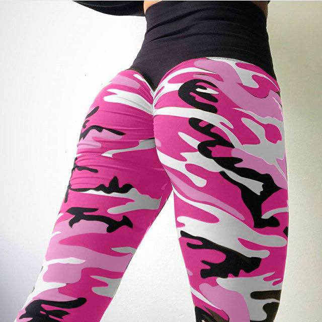 Hips high waist camouflage stitching slim yoga seven points bottoming pencil pants Pink High Waist - Shop at LoveMi