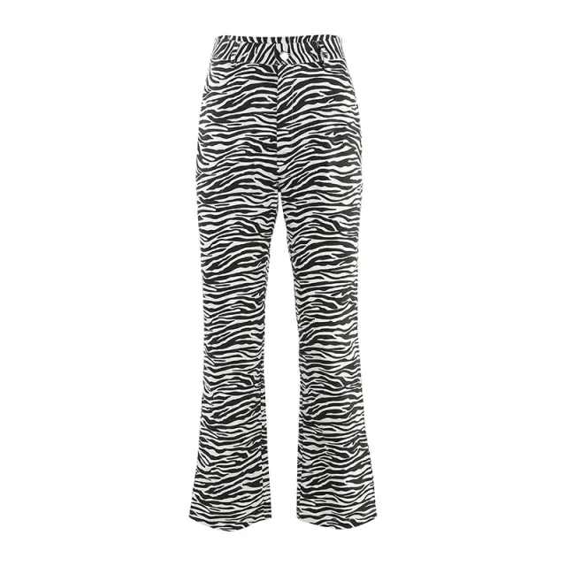 Animal Print High Waisted Straight Slim Trousers Black White - Shop at LoveMi