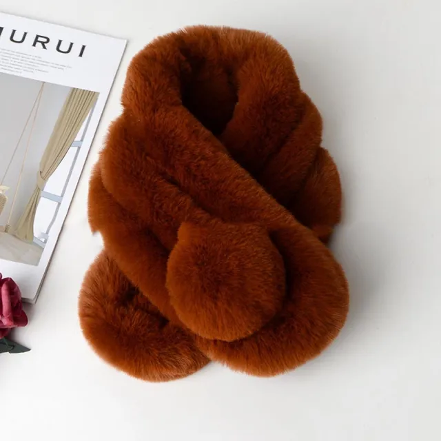 Thick Plush Warmth Imitation Rabbit Fur Scarf Collar Caramel Colour - Shop at LoveMi