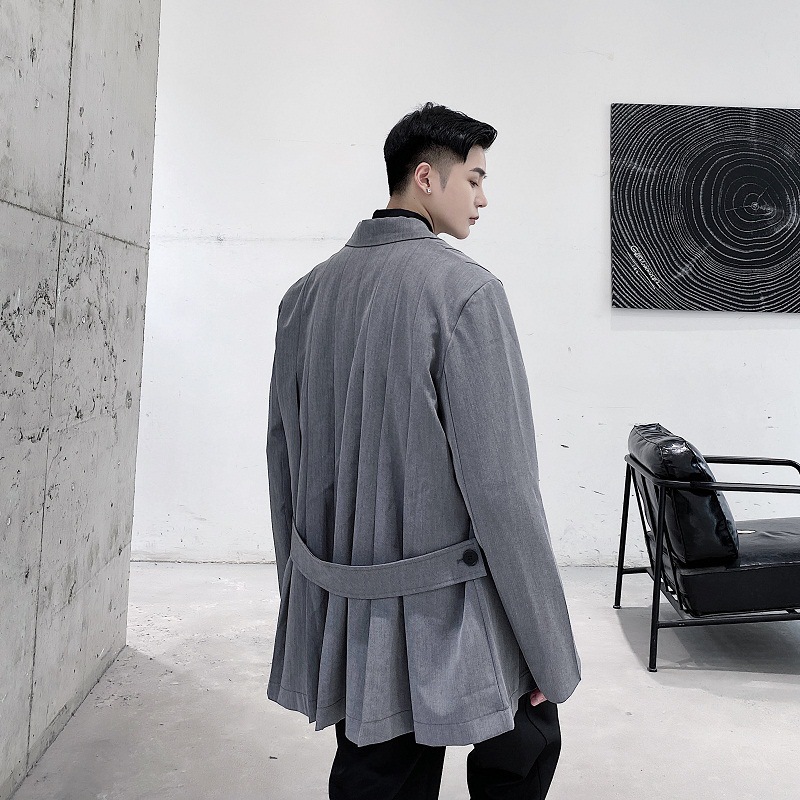 A Pleated Flouncy Blazer With Irregular Straps