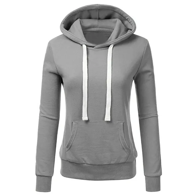 Women's Solid Color Long Sleeved Loose Hooded Sweater Top Grey - Shop at LoveMi