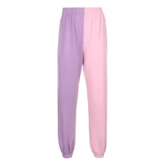 Everyday Casual Letters Embroidery Contrast Stitching Sweater And Trousers - Purple - View 1