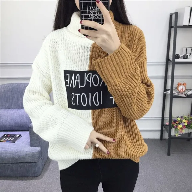 High Neck Thick Sweater Girl Student Korean Style Autumn and Winter Short Khaki - Shop at LoveMi