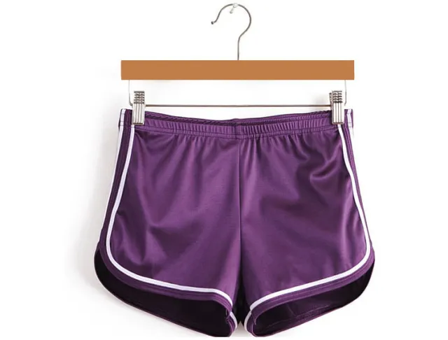 All match Glossy Elastic High Waist Sports Shorts Purple - Shop at LoveMi