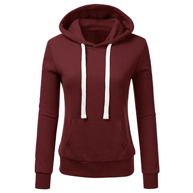 Women's Solid Color Long Sleeved Loose Hooded Sweater Top Red - Shop at LoveMi
