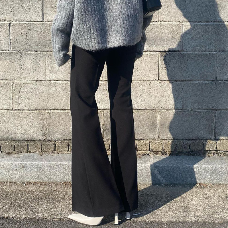 Winter Temperament Dark Buckle High Waist Slim Trousers