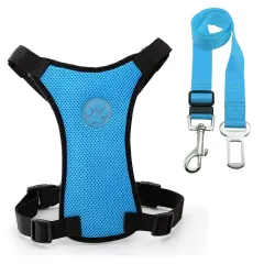 Dog supplies Breathable mesh chest straps Pet car safety chest back - Blue Set - View 1