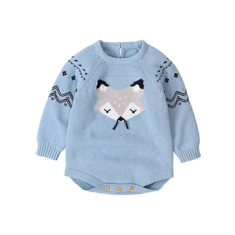 Autumn and Winter Long-Sleeved Fox One-Piece Triangle Romper