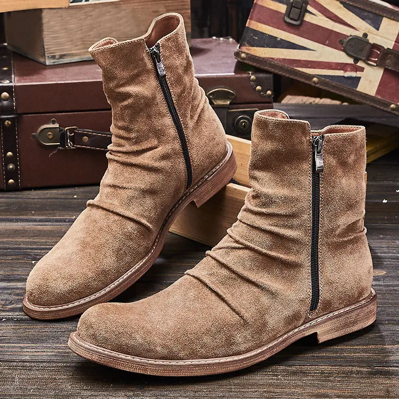 Side Zipper Solid Color Casual all-Match Men's Boots