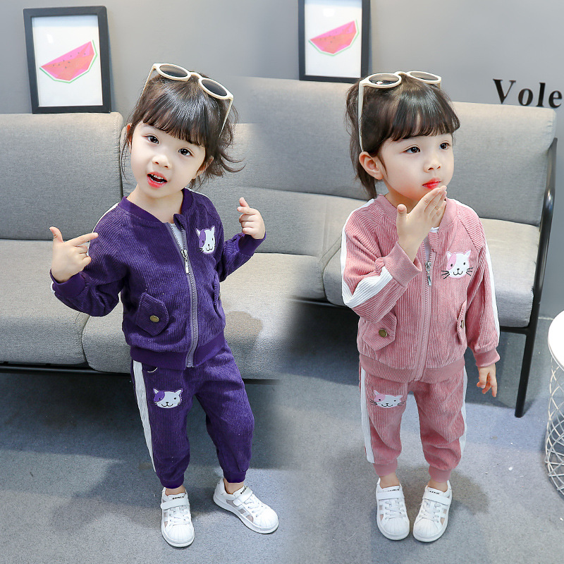 Children's Corduroy Cat Long Sleeve Sports Suit