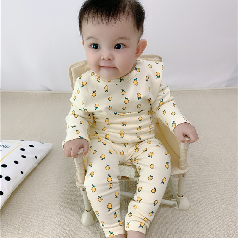 Baby Lemon Print Base Shirt High Waist Trousers Suit
