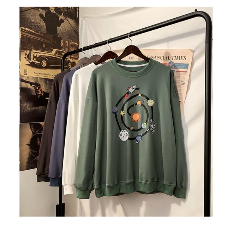 Autumn Cartoon Print Couple Long-sleeved Sweater Men