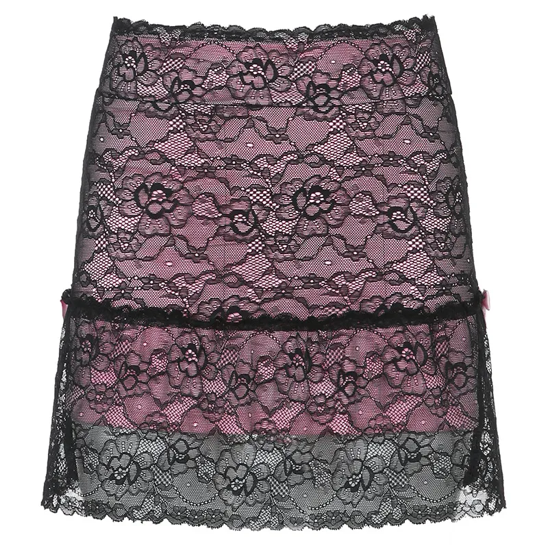 Sexy Sweet Lace Hip Skirt Women's Sexy Short Skirt With Lining - Black
