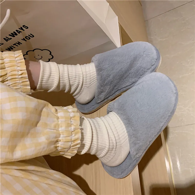 Cotton Slippers Non-Slip Women's Home Comfort Confinement Plush Plush Warm Cotton Slippers - Grey