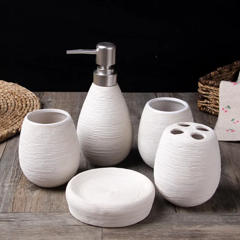 European Style Ceramic Bathroom Five-piece Set - White