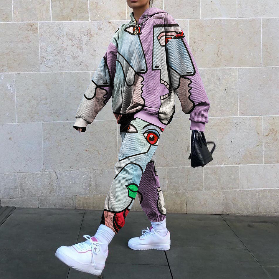 Autumn and Winter New Fashion Printing Two-Piece Suit