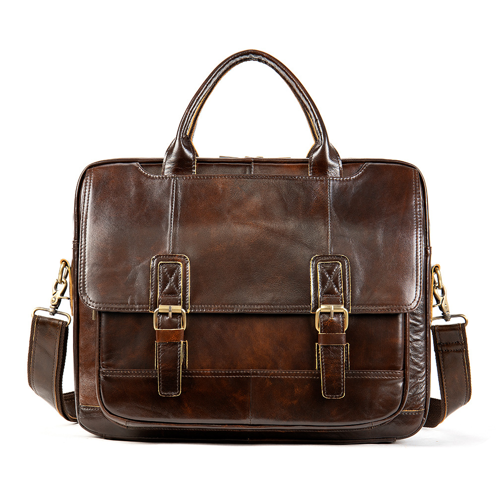 Men's Crosswise Business Handbag In Real Cowhide Leather Coffee - Shop at LoveMi