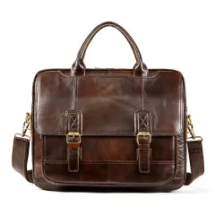 Men's Crosswise Business Handbag In Real Cowhide Leather - Coffee - View 1