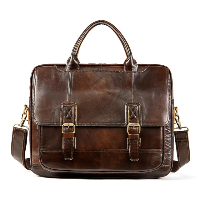 Men's Crosswise Business Handbag In Real Cowhide Leather Coffee - Shop at LoveMi