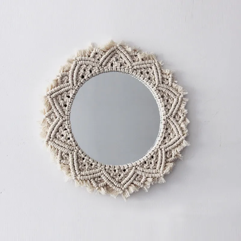 Sunflower. INS Scandinavian Girl Heart Mirror Handmade Tapestry Cosmetic Mirror Ring Home Decoration - G