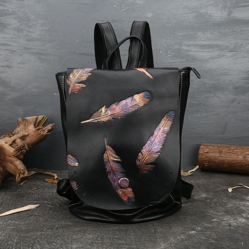 Retro Embossed Women’s Backpacks In Cowhide