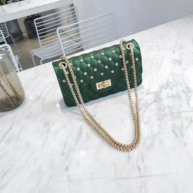 Diamond Chain One Shoulder Diagonal Small Square Bag Green - Shop at LoveMi