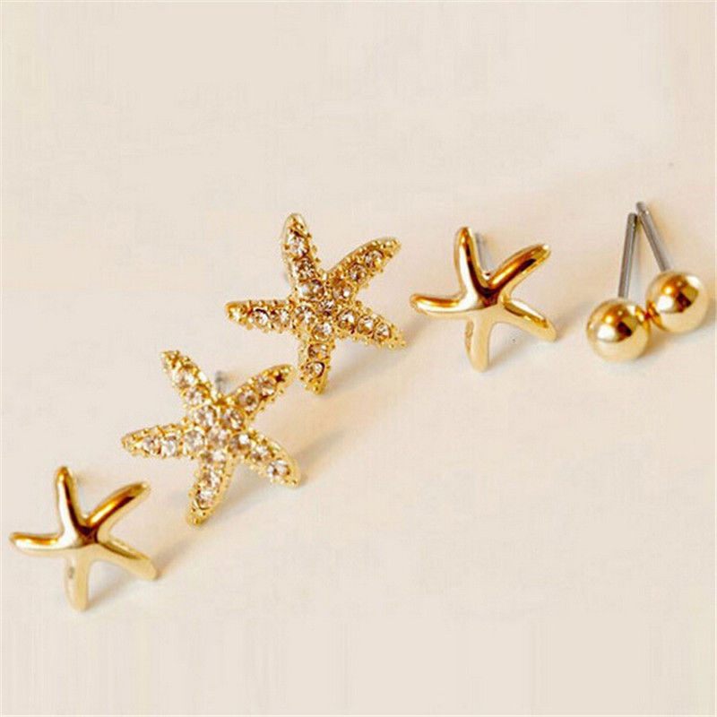 Pearl Rhinestone Flower Stud Earrings Three-piece Starfish