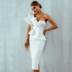 Bandage Dress Rayon Evening Party Dress Women Bodycon Sets - White - View 1