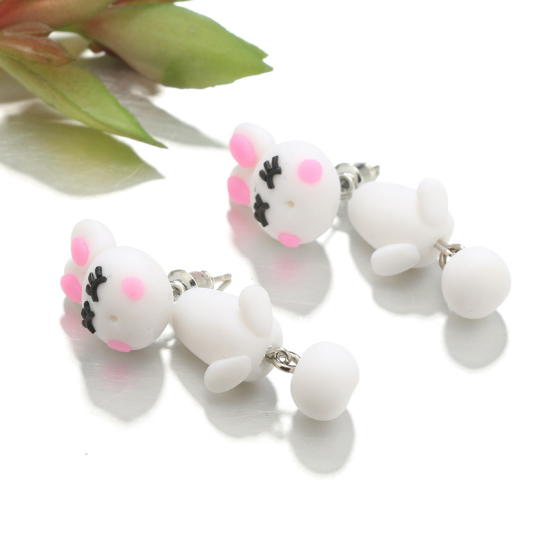 Soft Pottery Cute Cartoon White Cute Rabbit Earrings