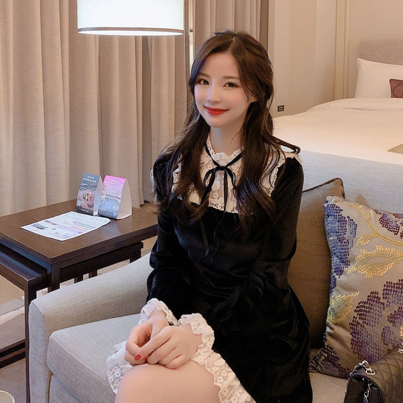 Hepburn Style Gold Velvet Little Black Dress