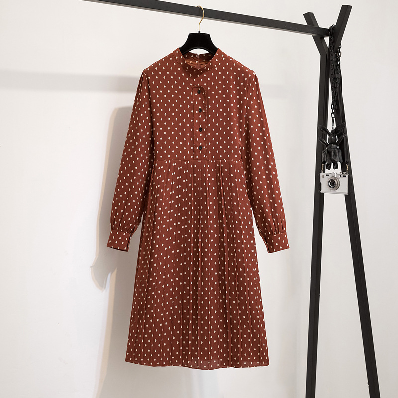 New Korean Round Neck Chiffon Long Sleeve Shirt Dress In Autumn