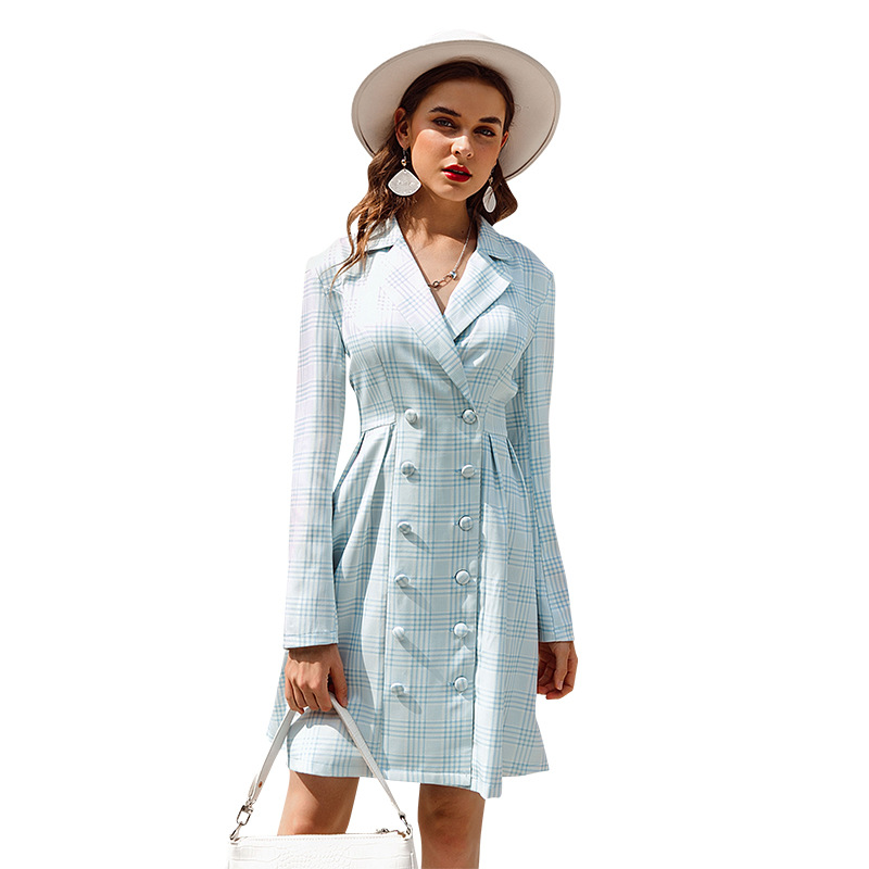 Double-Breasted Plaid Dress With Short Collar