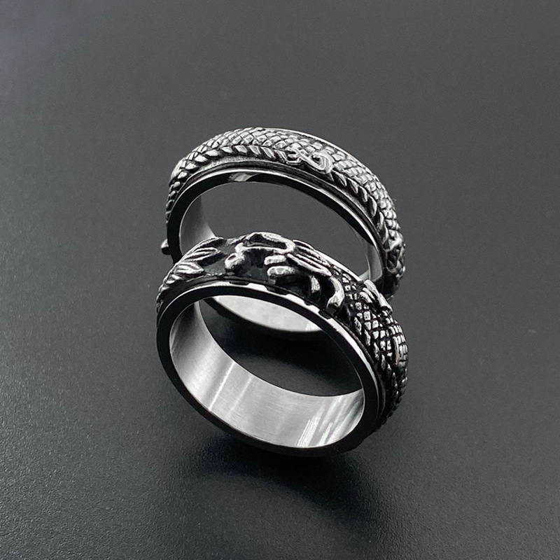 High End Atmosphere Retro T-Rex Ring Titanium Steel Rotatable Ring