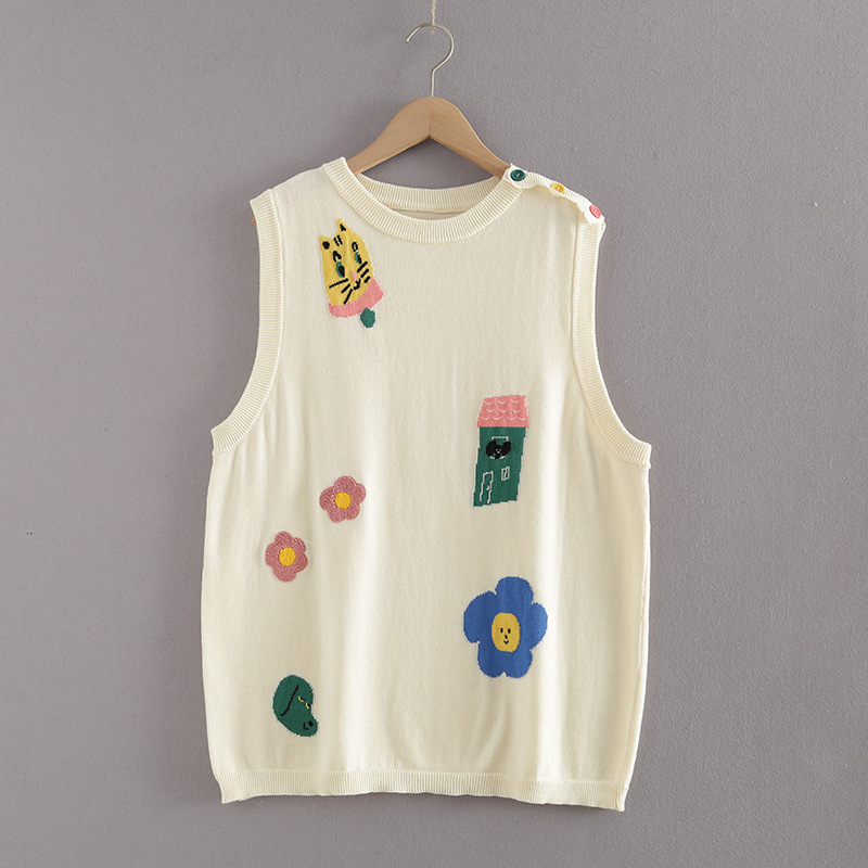 Childlike Cute House Series Jacquard Wool Knitted Vest Waistcoat